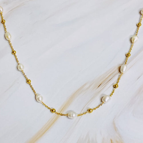 Ashley Freshwater Pearl Necklace - Waterproof Steel