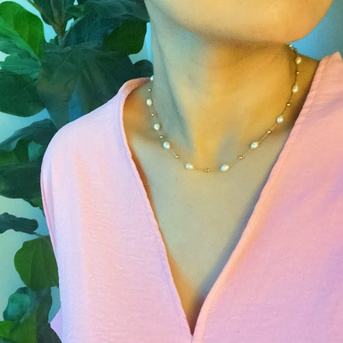Ashley Freshwater Pearl Necklace - Waterproof Steel